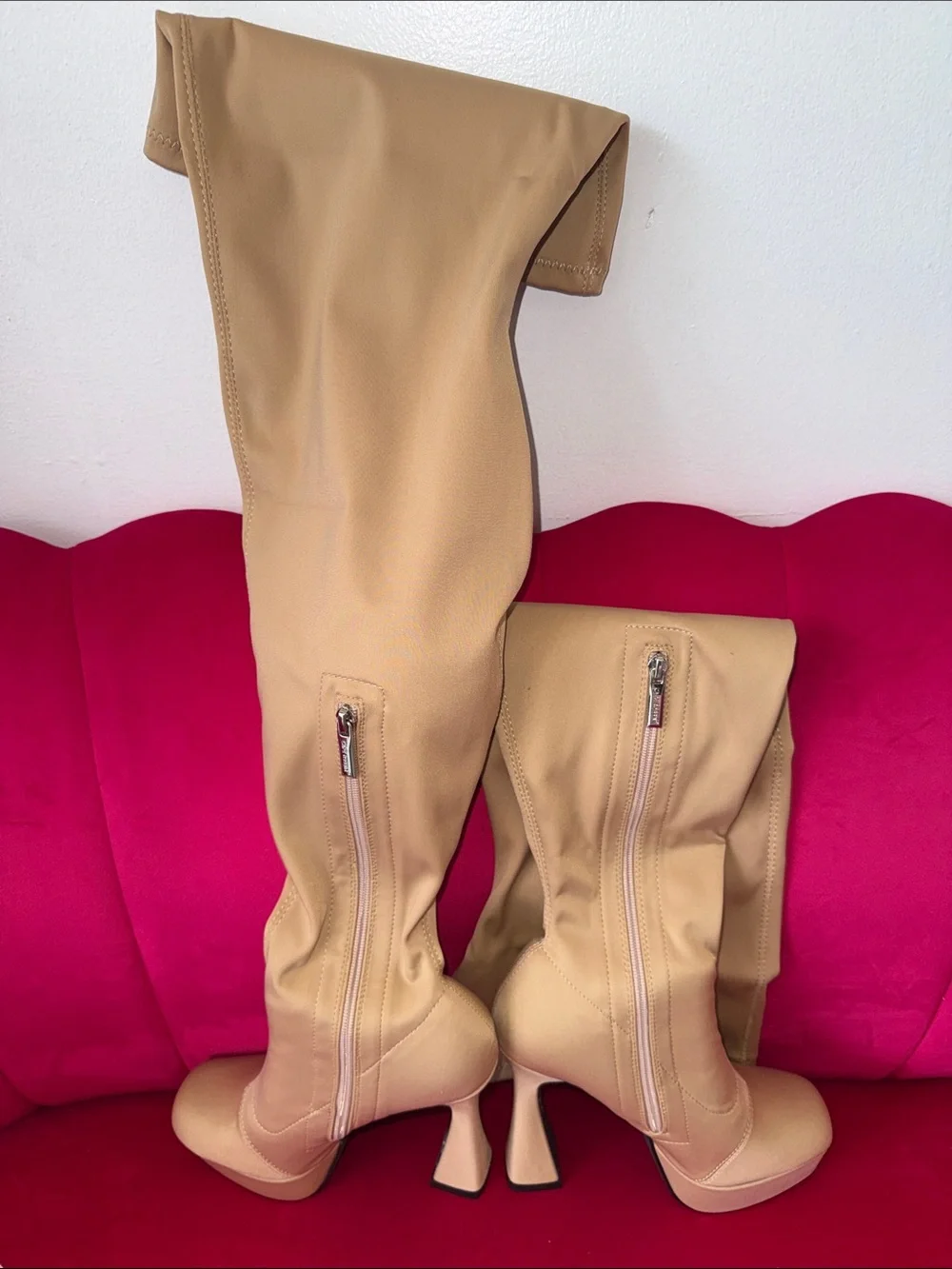 Cape Robbin Beige Over-the-Knee Platform Heel Boots with Side Zip
